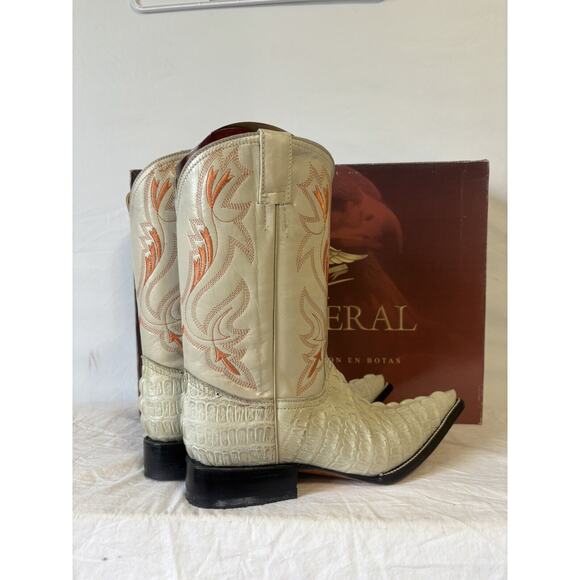 El General Cowboy Boots Ivory/orange Leather Gator Hornback Mens Sz 8 - Picture 6 of 12
